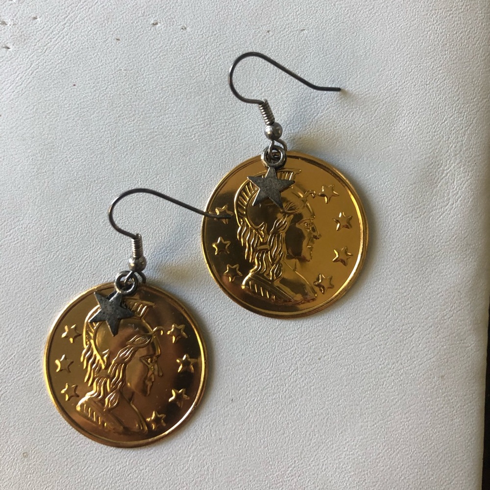 Earrings coin disk lightweight Star dangle - Picture 4 of 12